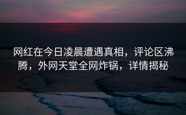网红在今日凌晨遭遇真相，评论区沸腾，外网天堂全网炸锅，详情揭秘